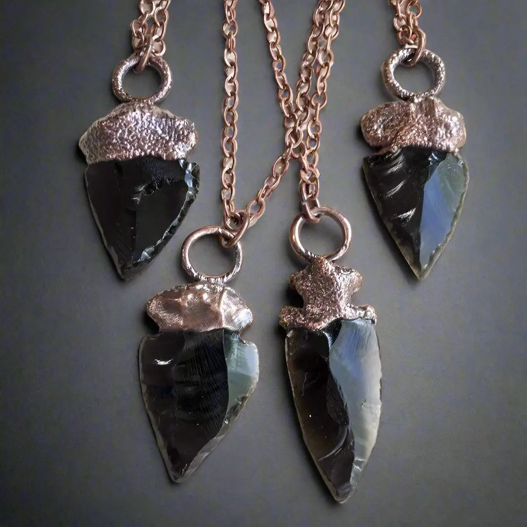 Obsidian copper retailer arrowhead necklace