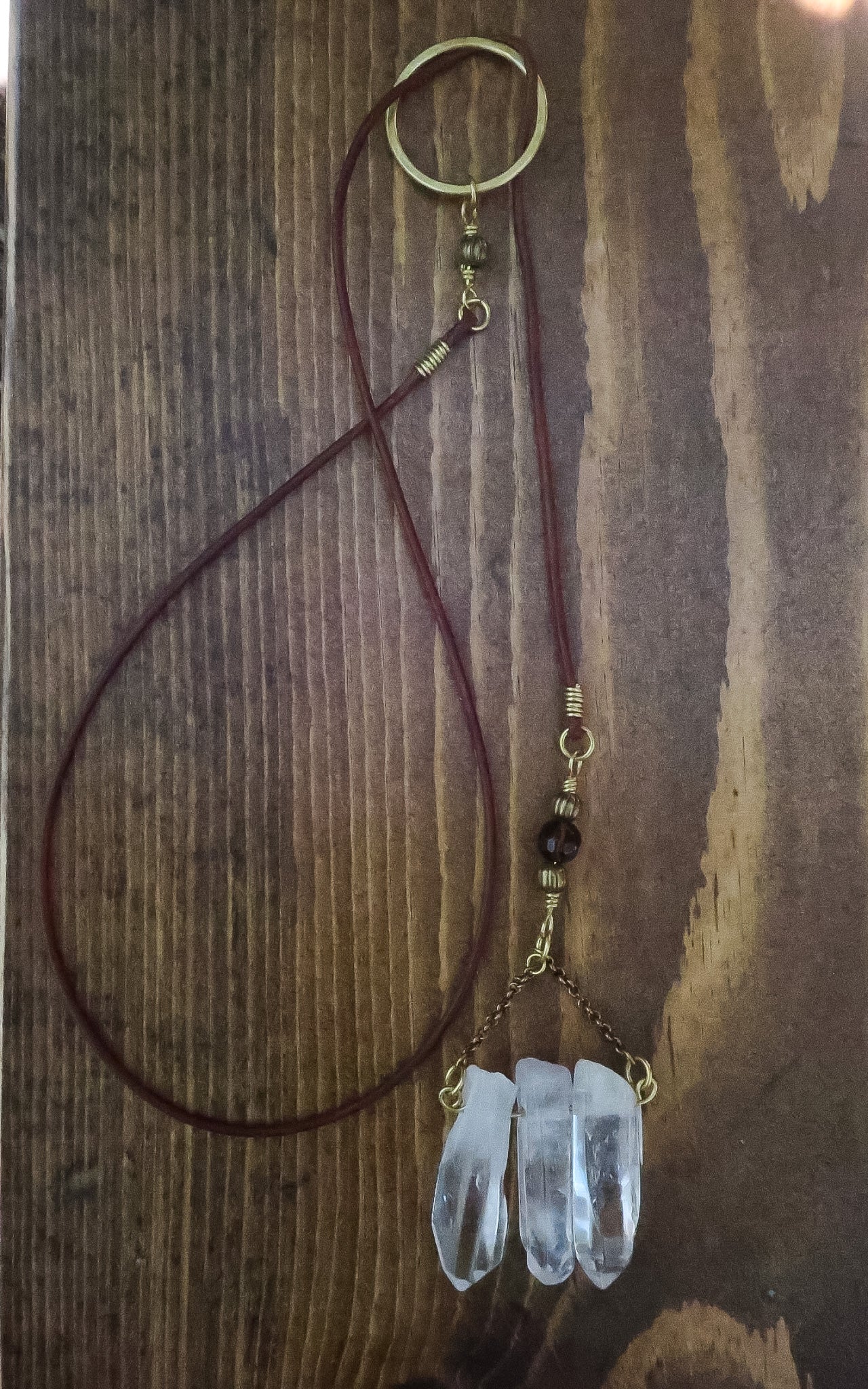 3 Point Quartz Lariat Talisman Necklace | Brass & Leather - Blackbird & Sage