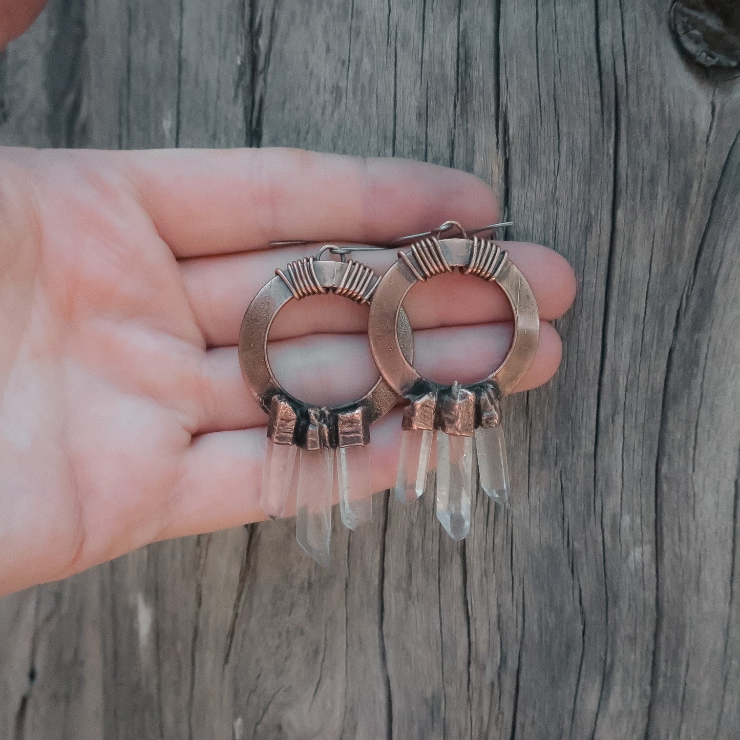 Trinity Quartz Point Earrings | Copper - Blackbird & Sage