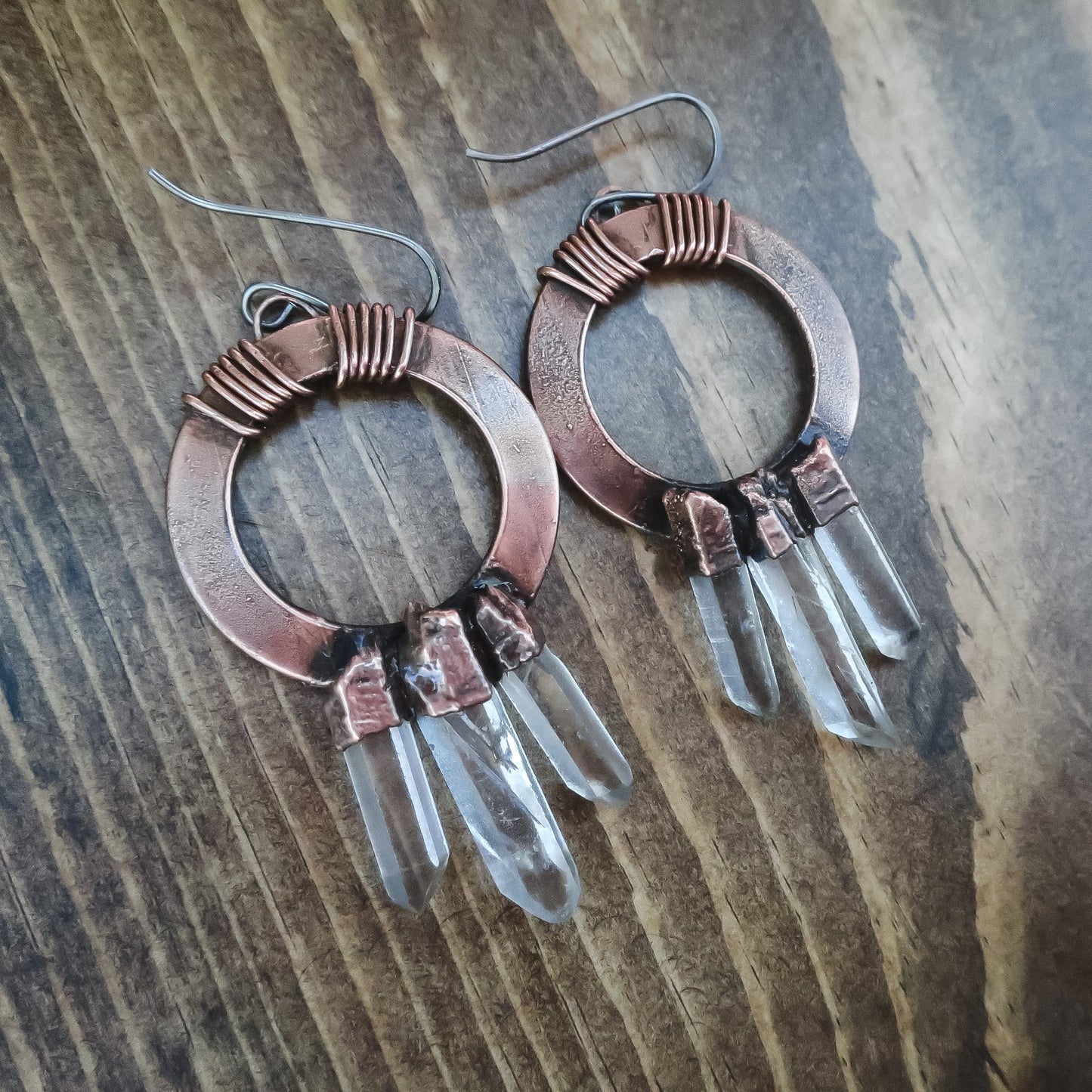 Trinity Quartz Point Earrings | Copper- Blackbird & Sage