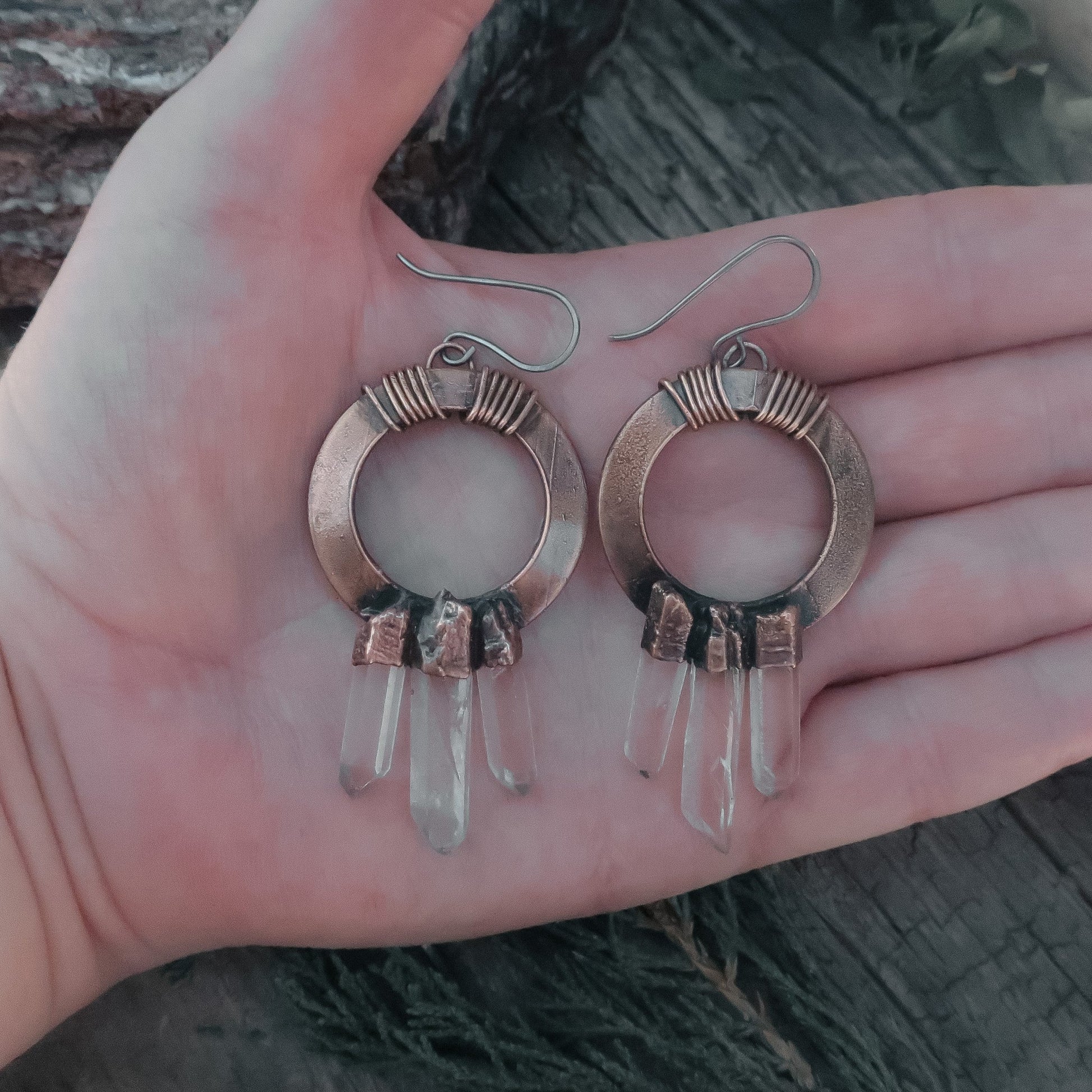 Trinity Quartz Point Earrings | Copper - Blackbird & Sage