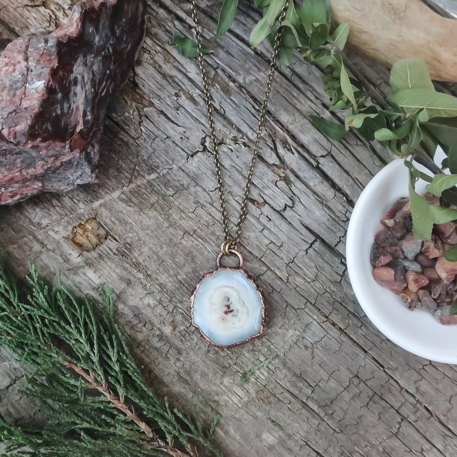 Solar Quartz Necklace - Brass & Copper - 18 inches - Blackbird & Sage