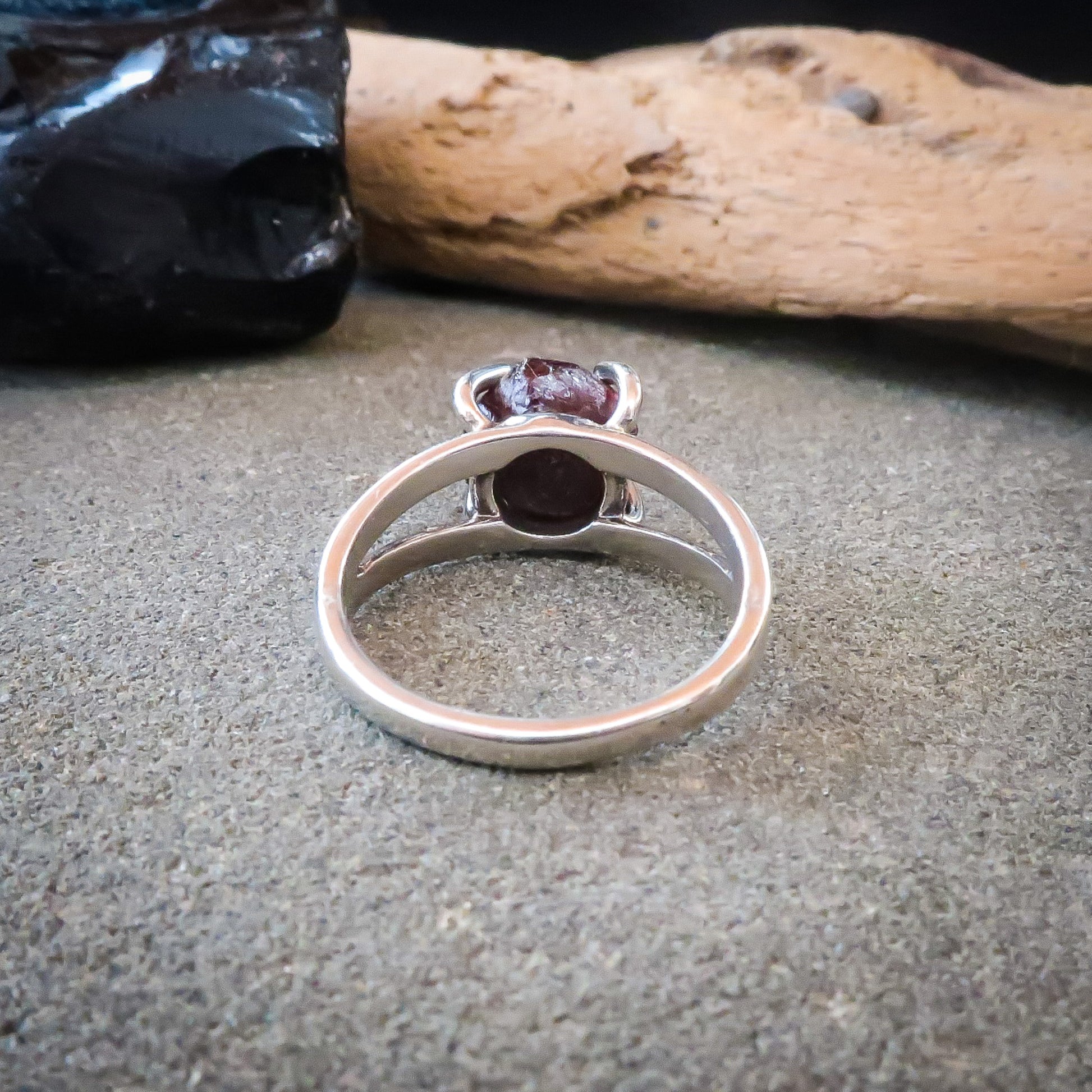 Raw Garnet Nugget Ring Set in Sterling Silver | Size 7 - Blackbird & Sage Jewelry