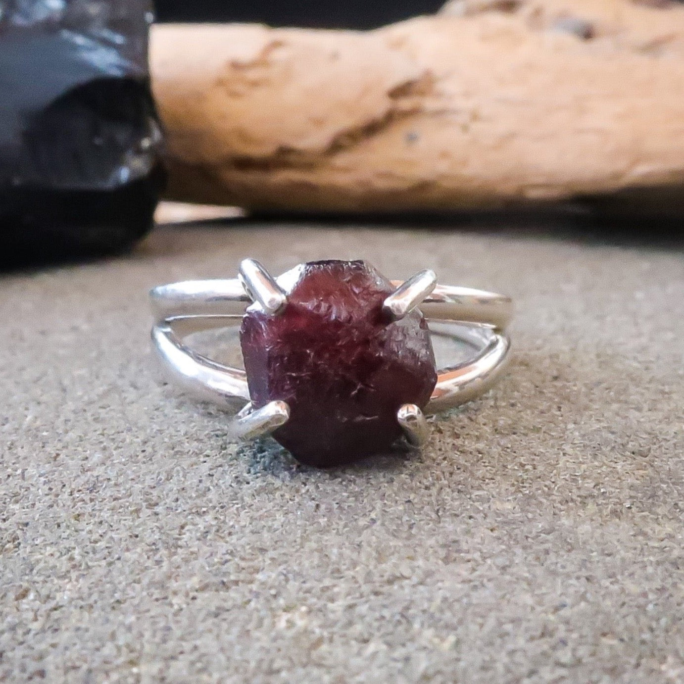 Raw Garnet Nugget Ring Set in Sterling Silver | Size 7 - Blackbird & Sage Jewelry