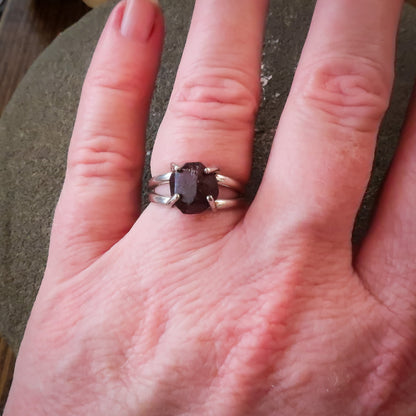 Raw Garnet Nugget Ring Set in Sterling Silver | Size 7 - Blackbird & Sage Jewelry