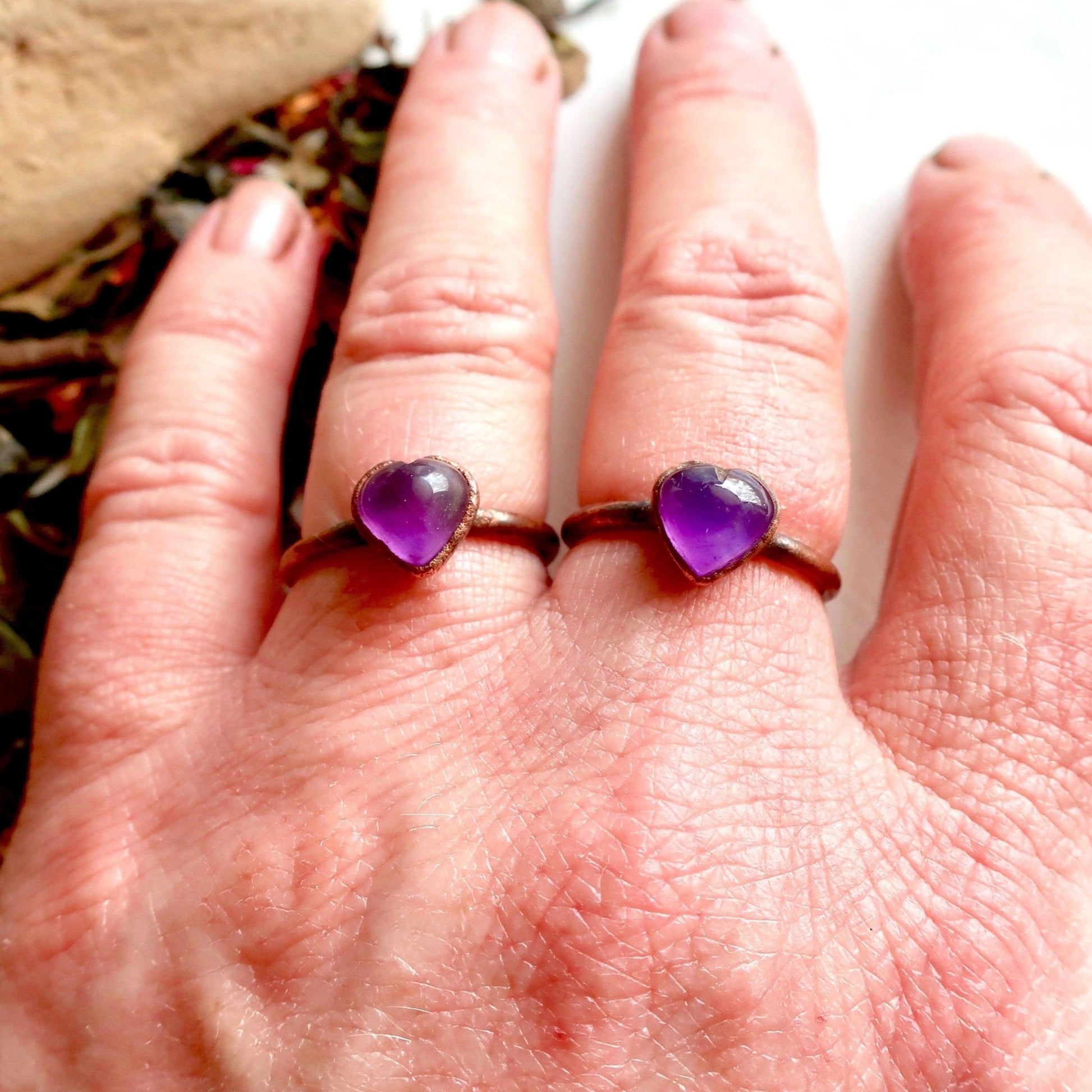 Amethyst Heart Ring - Copper - Blackbird & Sage