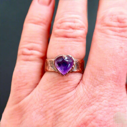 Amethyst Heart Wide Band Ring | Copper - Blackbird & Sage