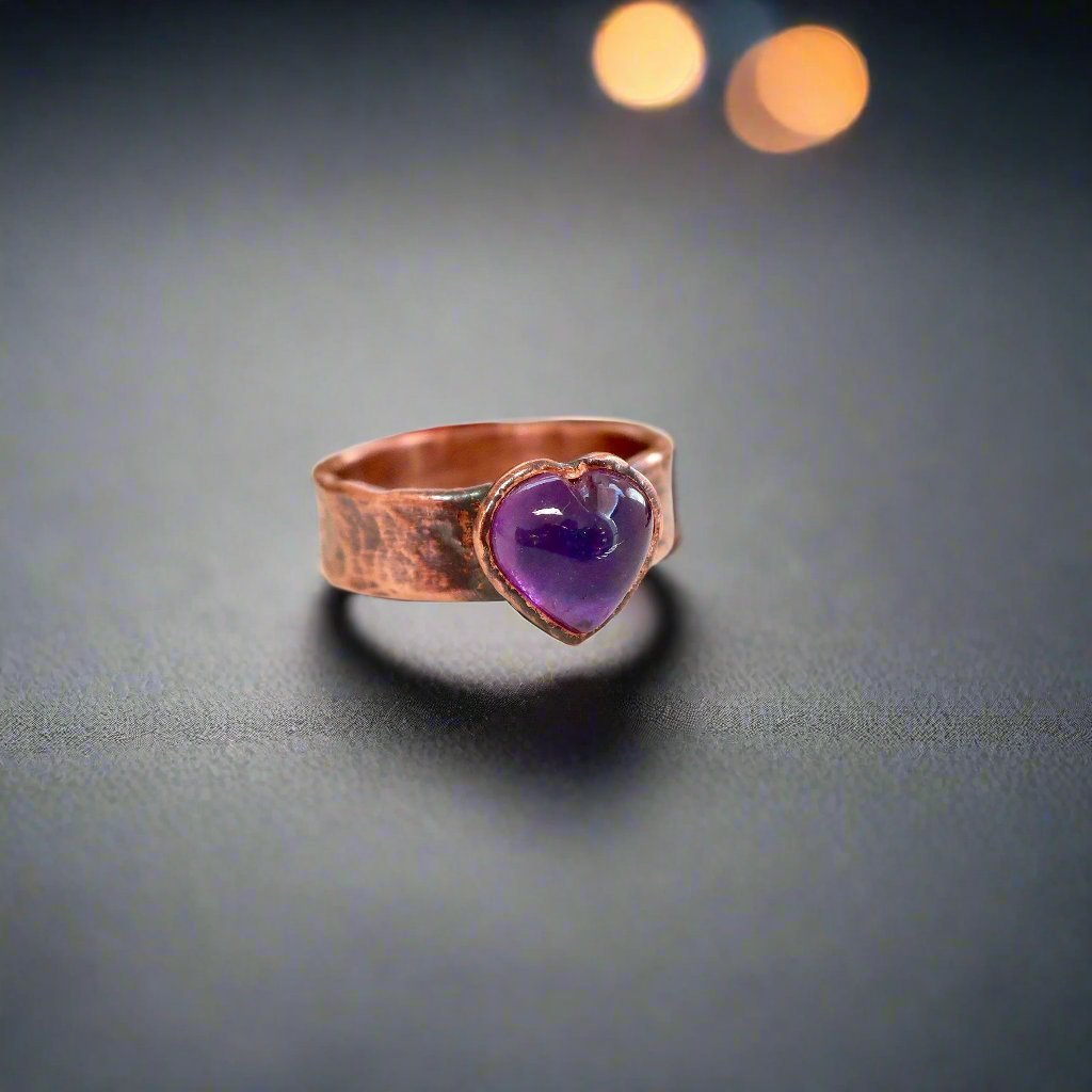 Amethyst Heart Wide Band Ring | Copper - Blackbird & Sage