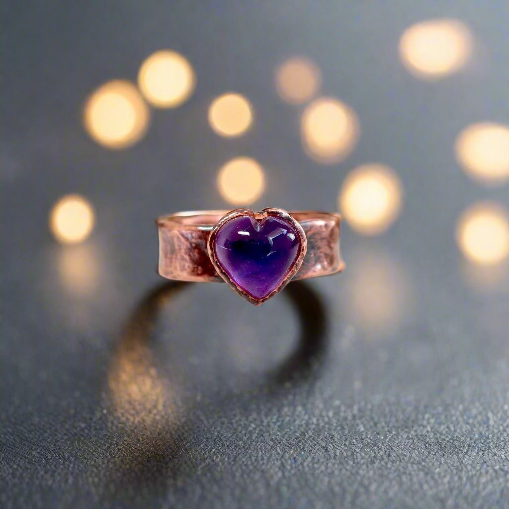 Amethyst Heart Wide Band Ring | Copper - Blackbird & Sage