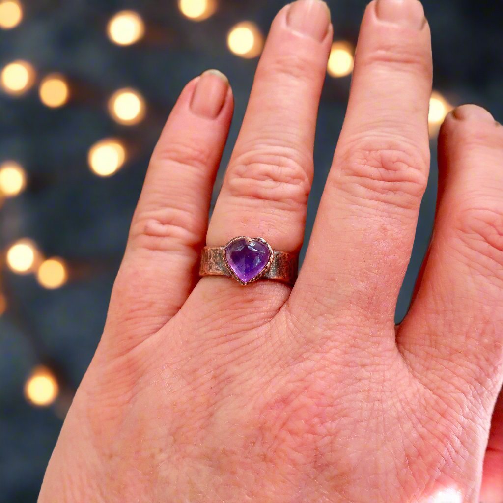 Amethyst Heart Wide Band Ring | Copper - Blackbird & Sage