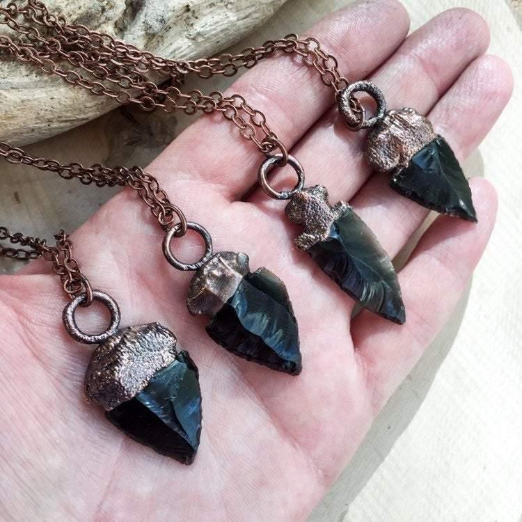 Grounding Black Obsidian Arrowhead Necklace | Copper  - Blackbird & Sage