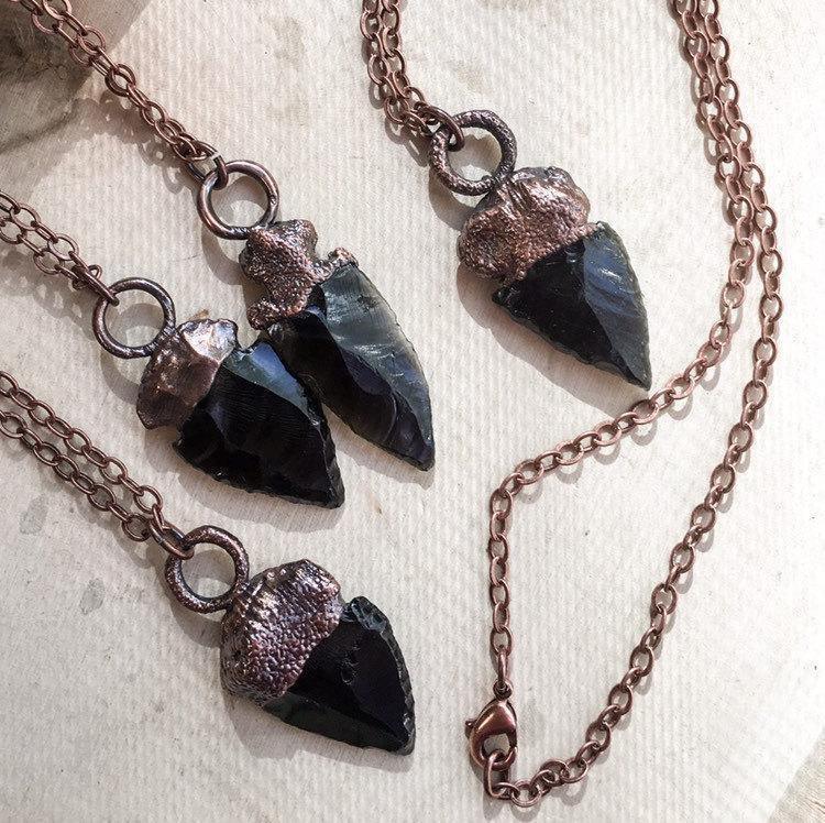 Grounding Black Obsidian Arrowhead Necklace | Copper  - Blackbird & Sage