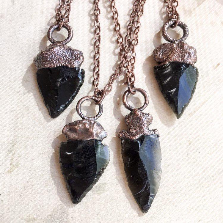 Grounding Black Obsidian Arrowhead Necklace | Copper  - Blackbird & Sage