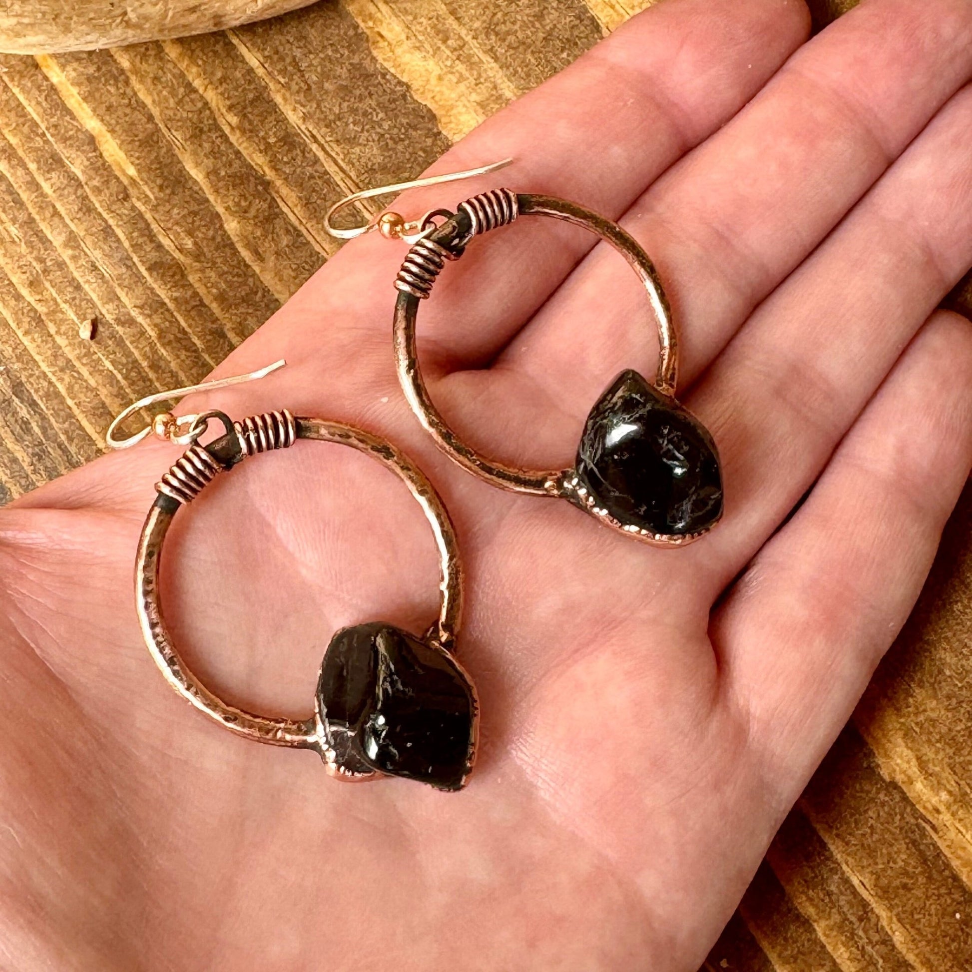 Black Tourmaline Small Hoop Earrings | Copper - Blackbird & Sage