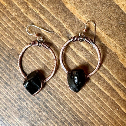 Black Tourmaline Small Hoop Earrings | Copper - Blackbird & Sage