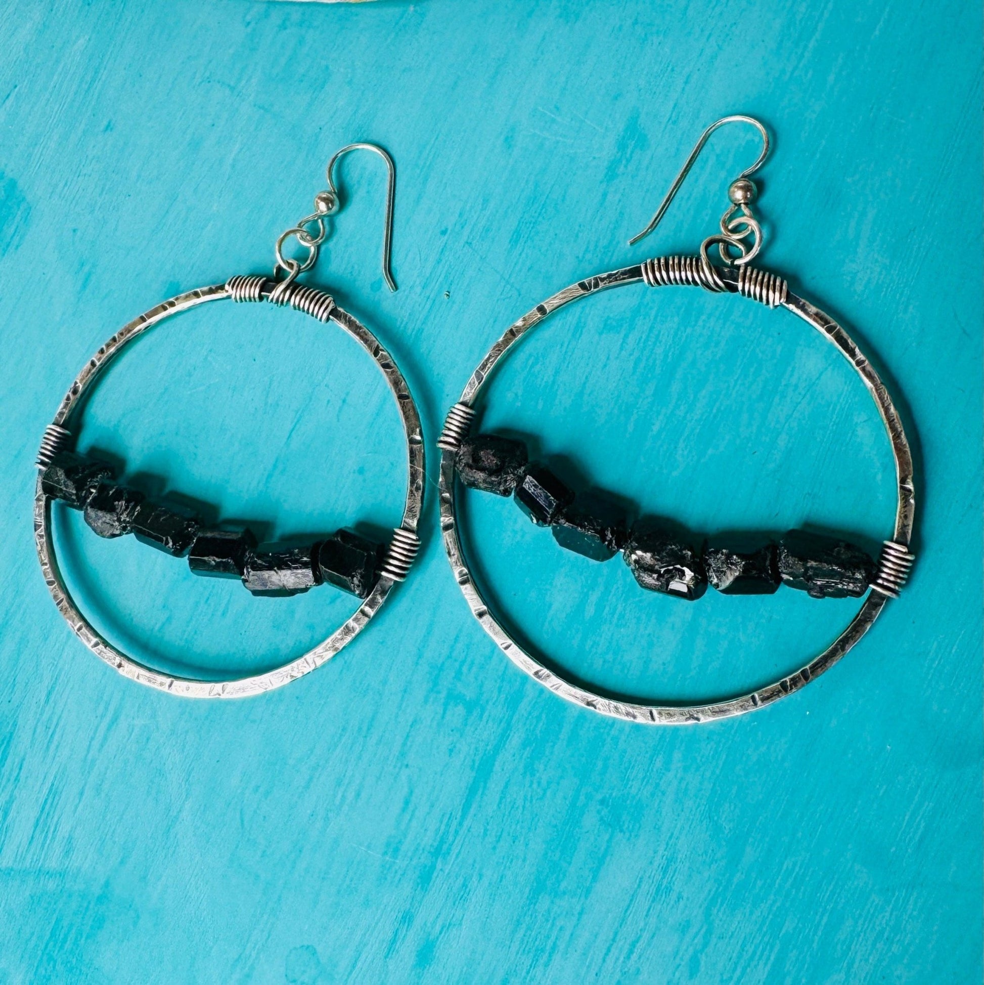 Black Tourmaline Hoop Earrings | Sterling Silver - Blackbird & Sage