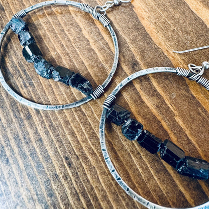 Black Tourmaline Hoop Earrings | Sterling Silver - Blackbird & Sage