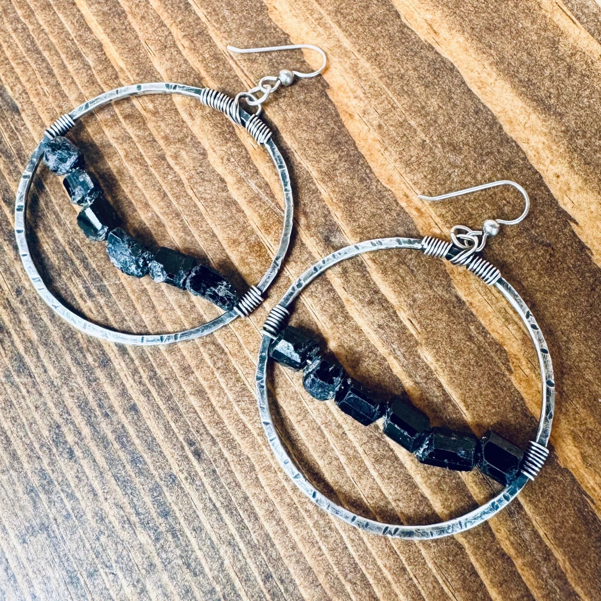 Black Tourmaline Hoop Earrings | Sterling Silver - Blackbird & Sage