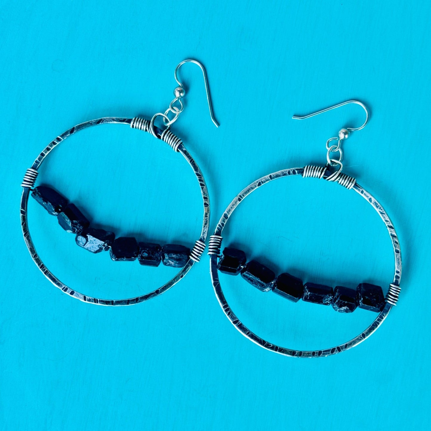 Black Tourmaline Hoop Earrings | Sterling Silver - Blackbird & Sage