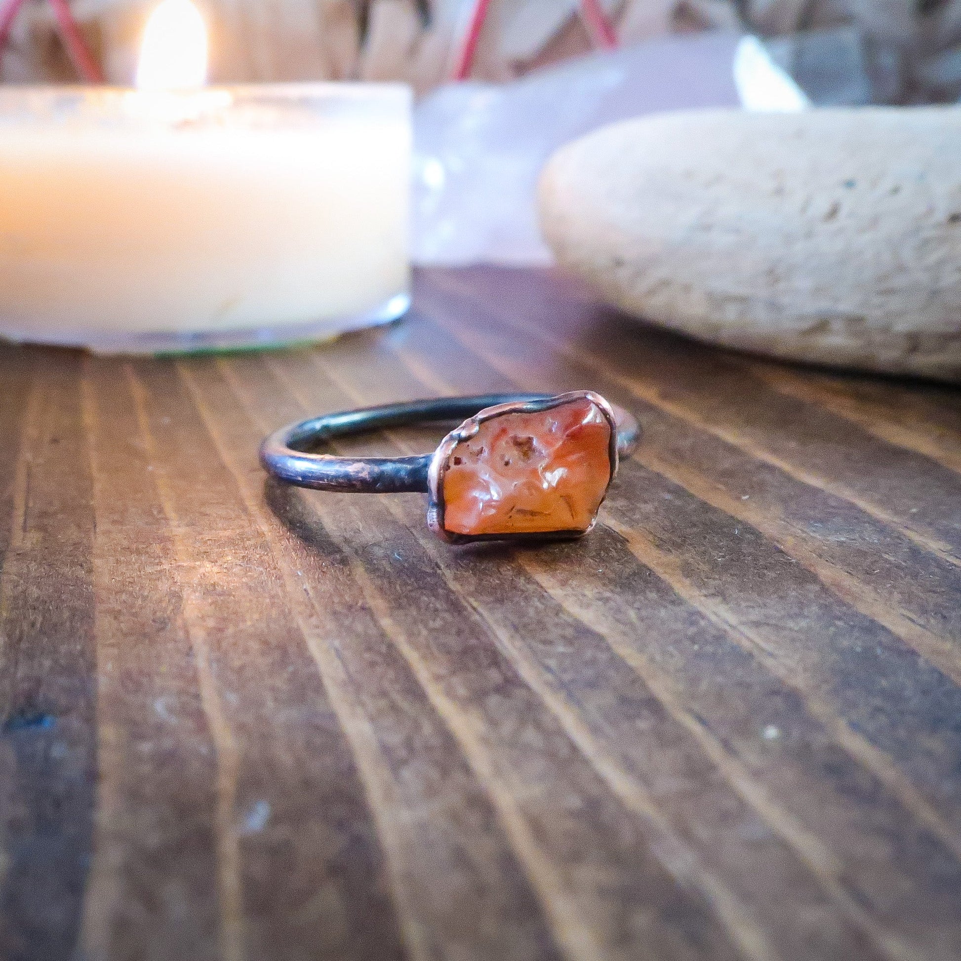 Carnelian Agate Tumbled Stone Ring | Copper | Size 7.25 - Blackbird & Sage