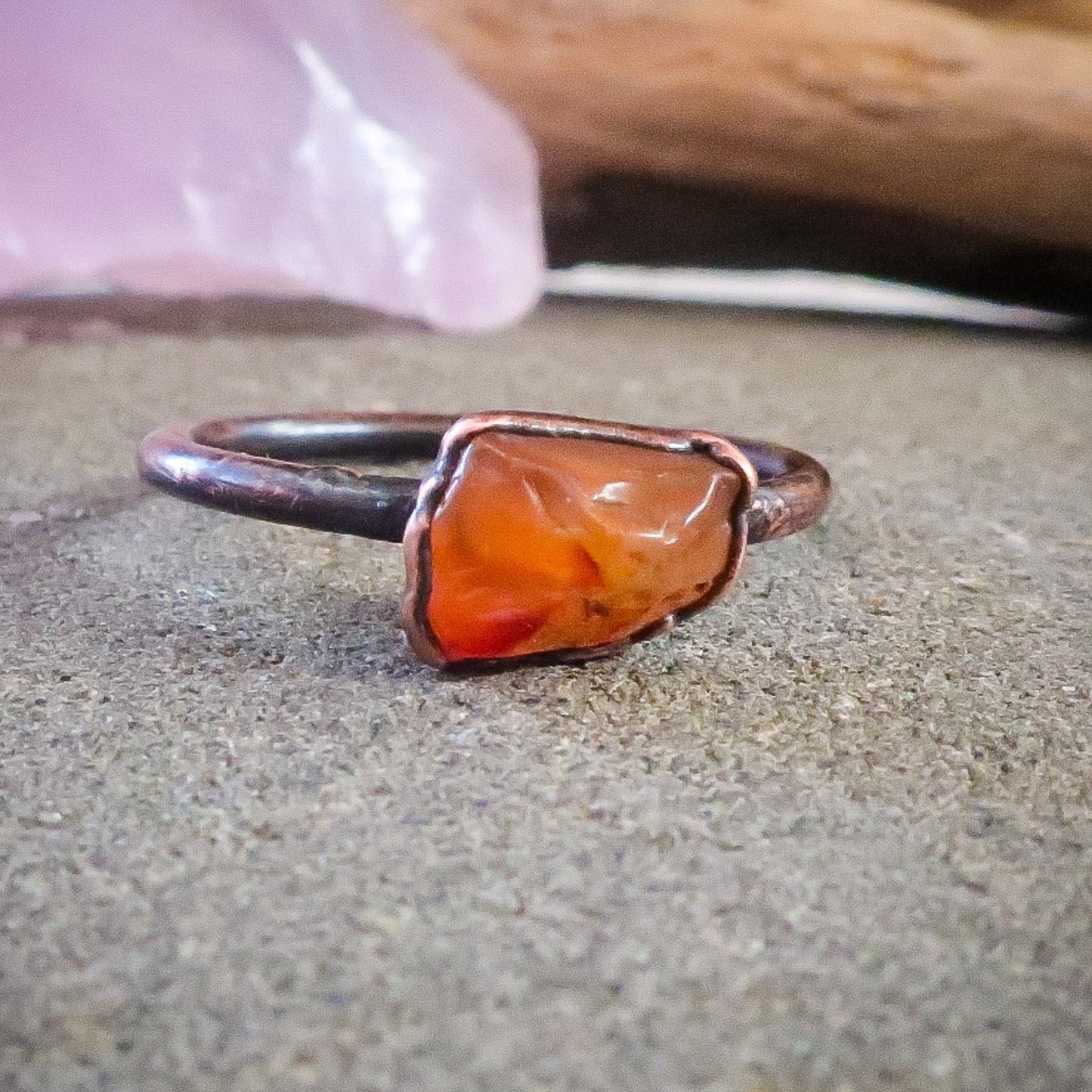 Carnelian Agate Tumbled Stone Ring | Copper | Size 7.25 - Blackbird & Sage