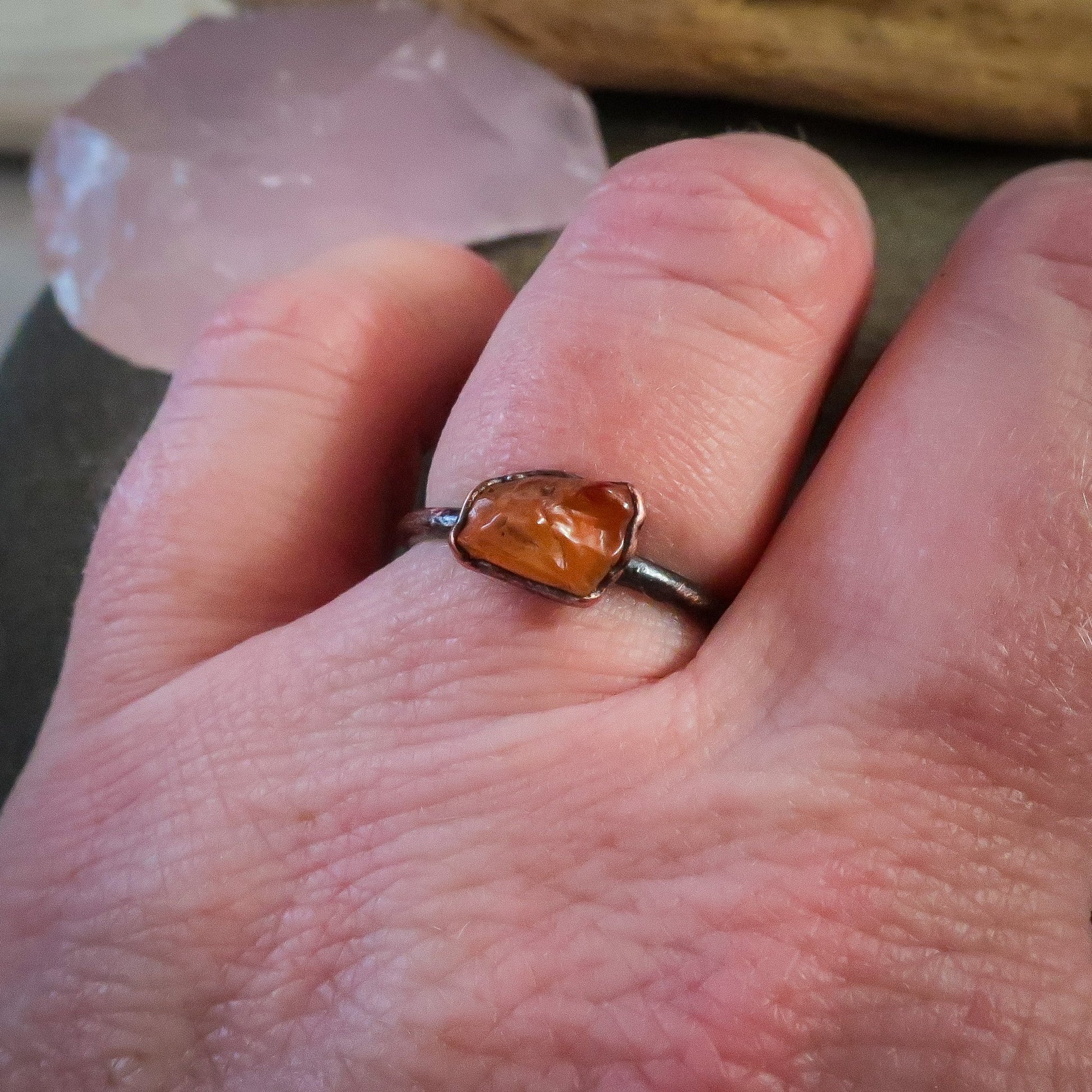 Carnelian Agate Tumbled Stone Ring | Copper | Size 7.25 - Blackbird & Sage