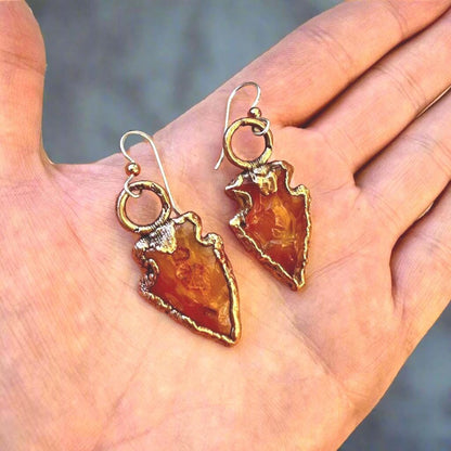 Carnelian Arrowhead Earrings | Copper & Silver - Blackbird & Sage