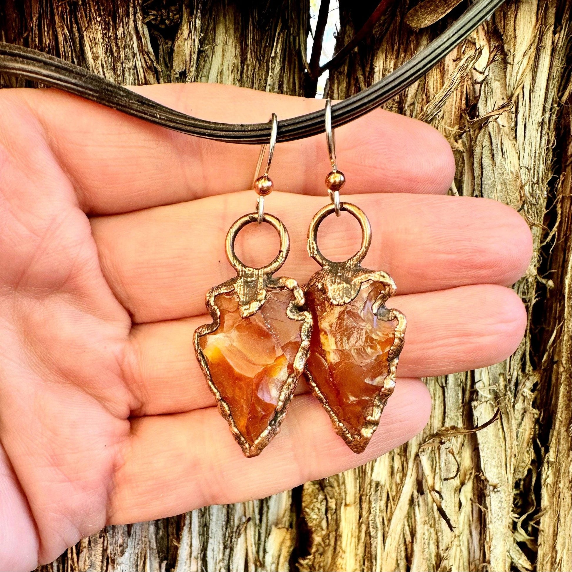 Carnelian Arrowhead Earrings | Copper & Silver - Blackbird & Sage