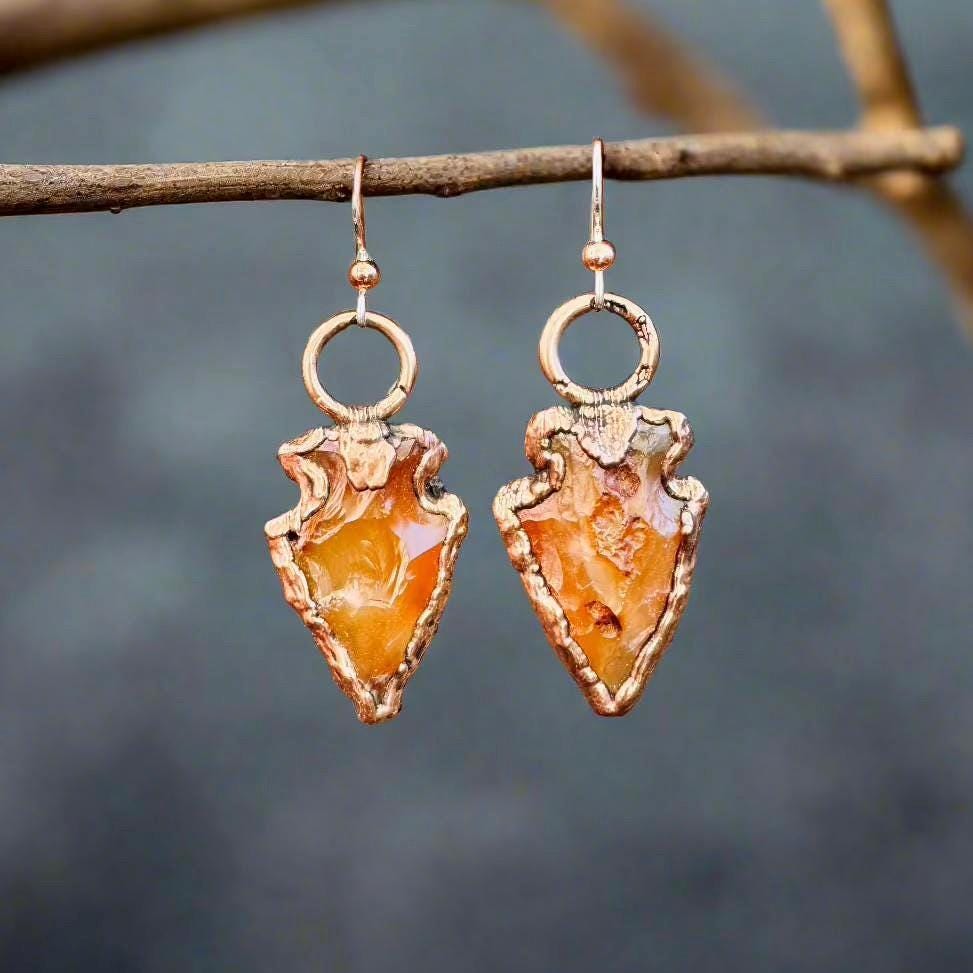 Carnelian Arrowhead Earrings | Copper & Silver - Blackbird & Sage