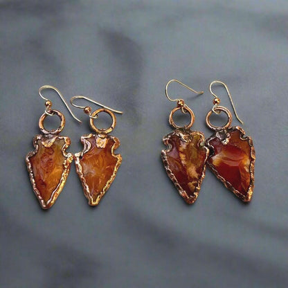 Carnelian Arrowhead Earrings | Copper & Silver - Blackbird & Sage