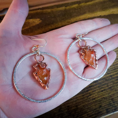 Carnelian Arrowhead Hoop Earrings | Copper & Silver - Blackbird & Sage