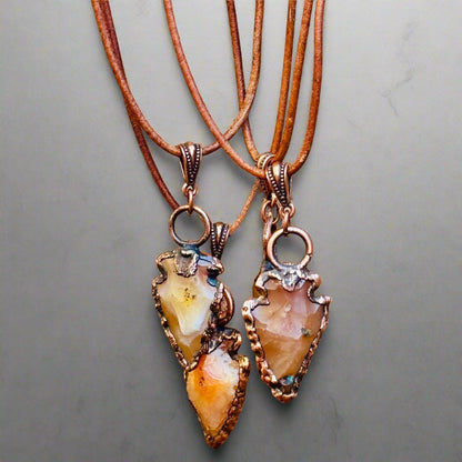 Carnelian Arrowhead Necklace | Copper & Leather - Blackbird & Sage