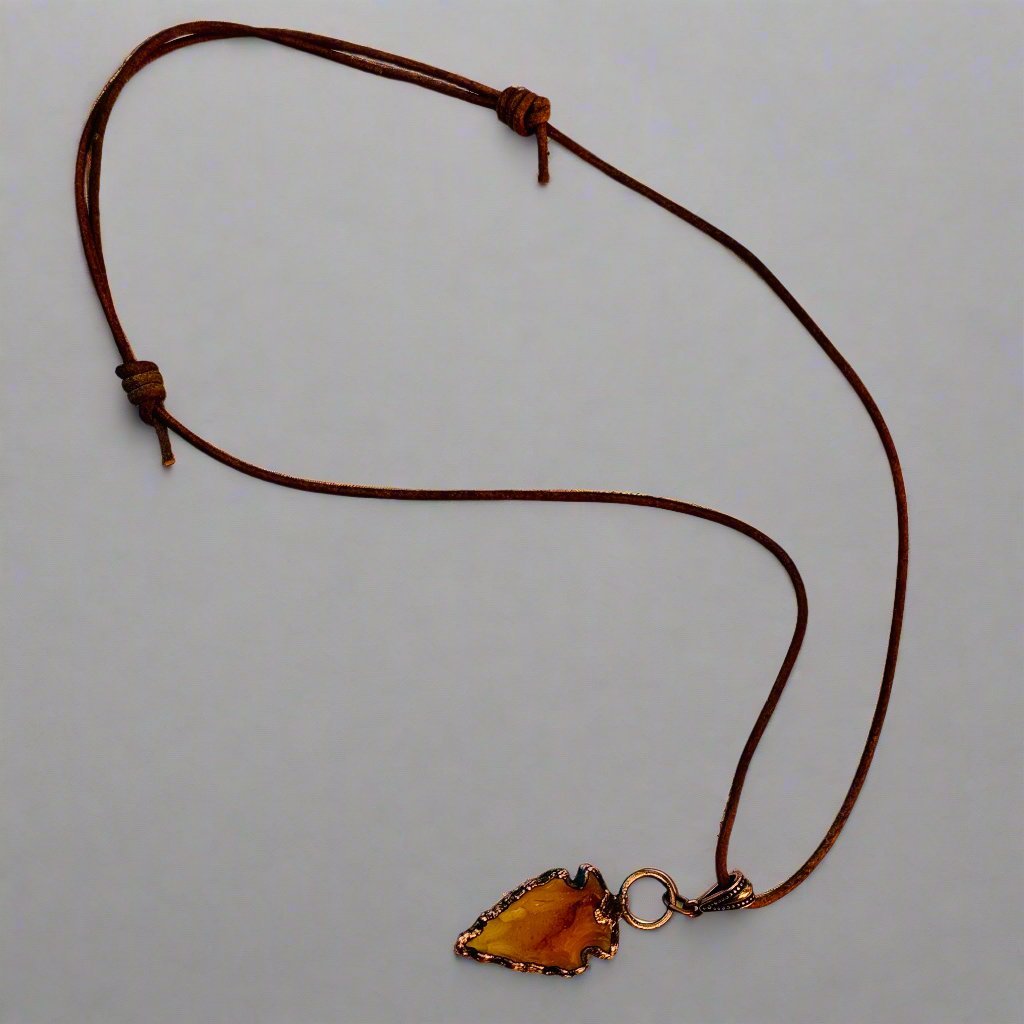 Carnelian Arrowhead Necklace | Copper & Leather - Blackbird & Sage