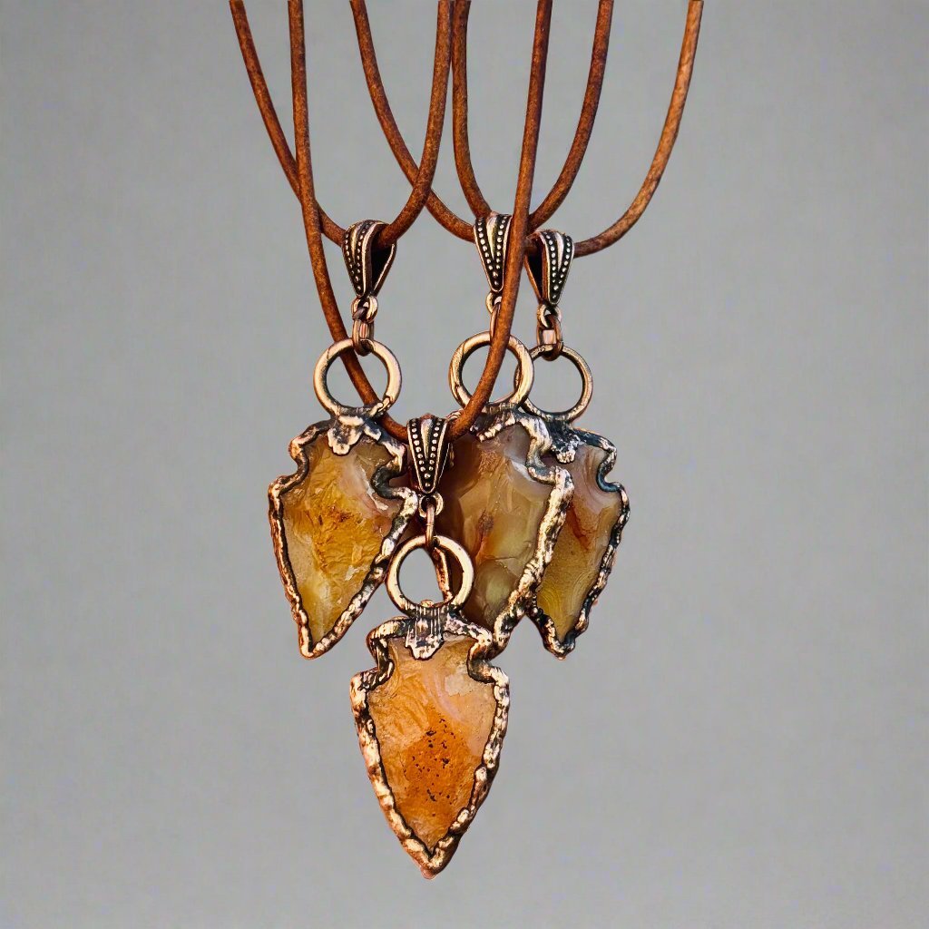 Carnelian Arrowhead Necklace | Copper & Leather - Blackbird & Sage