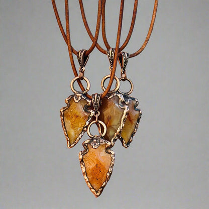 Carnelian Arrowhead Necklace | Copper & Leather - Blackbird & Sage