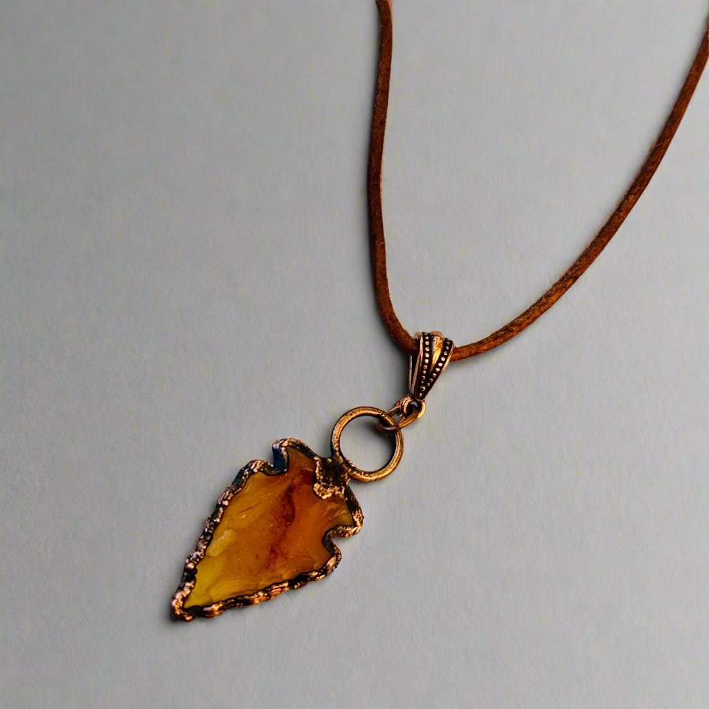 Carnelian Arrowhead Necklace | Copper & Leather - Blackbird & Sage