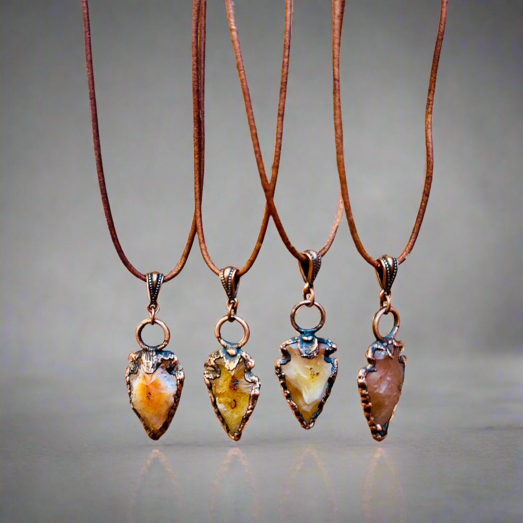 Carnelian Arrowhead Necklace | Copper & Leather - Blackbird & Sage