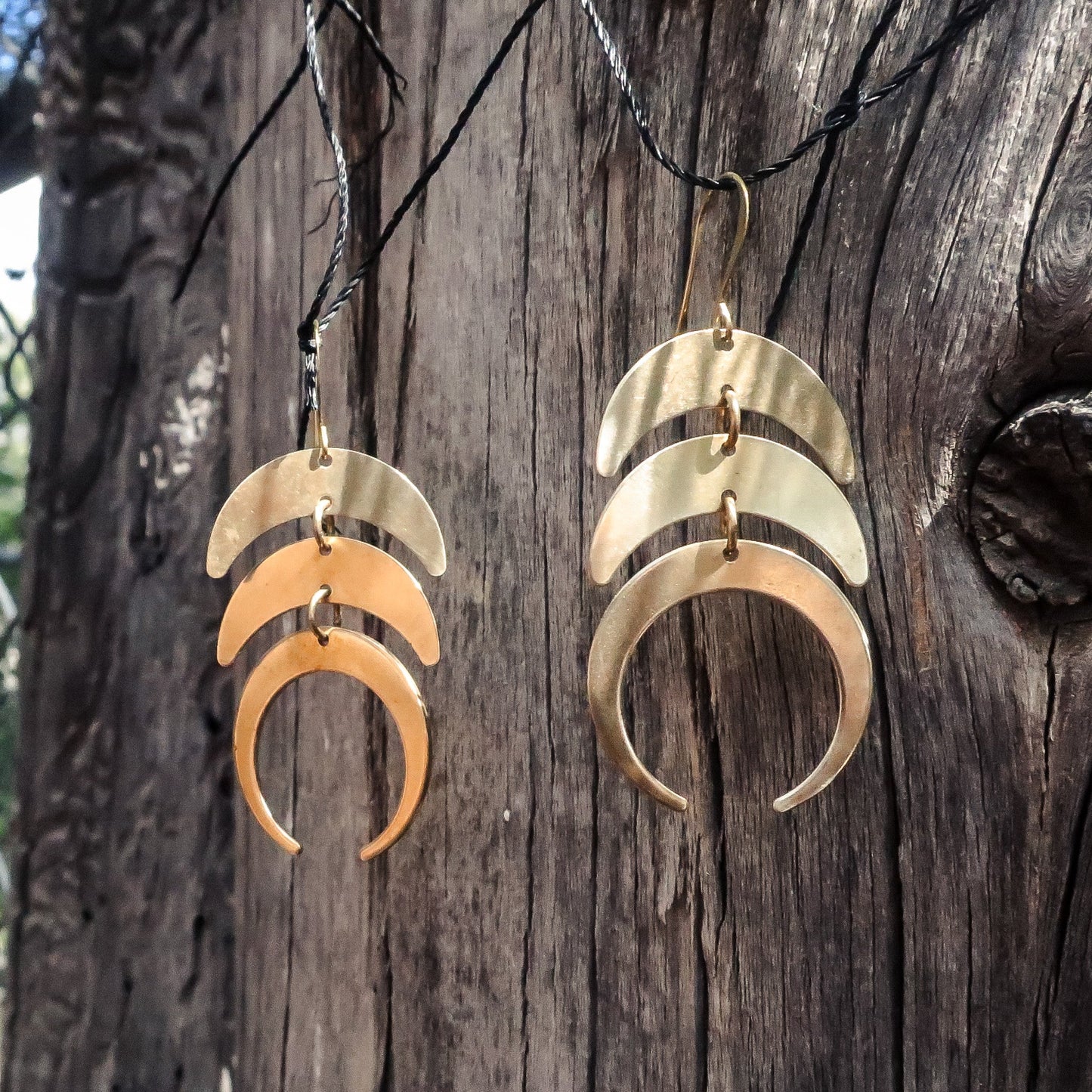 Celestial Triple Moon Earrings | Brass - Lotus Moon Atelier by Blackbird & Sage