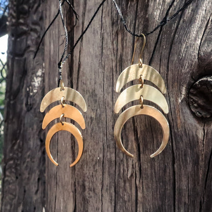 Celestial Triple Moon Earrings | Brass - Lotus Moon Atelier by Blackbird & Sage