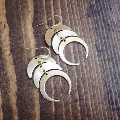 Celestial Triple Moon Earrings | Brass - Lotus Moon Atelier by Blackbird & Sage