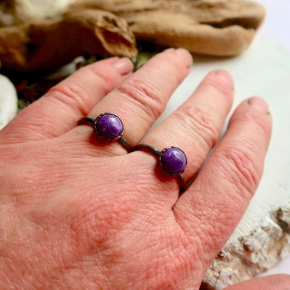 Charoite Copper Ring 8mm | Charoite Jewelry | Electroformed Copper Band - Blackbird & Sage