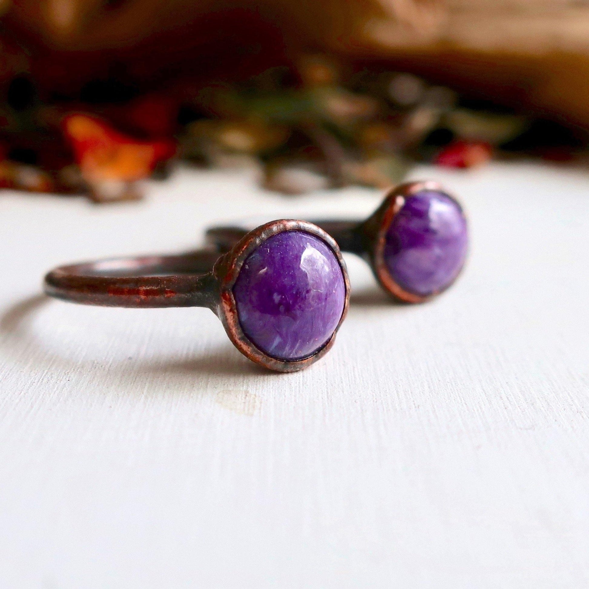 Charoite Copper Ring 8mm | Charoite Jewelry | Electroformed Copper Band - Blackbird & Sage