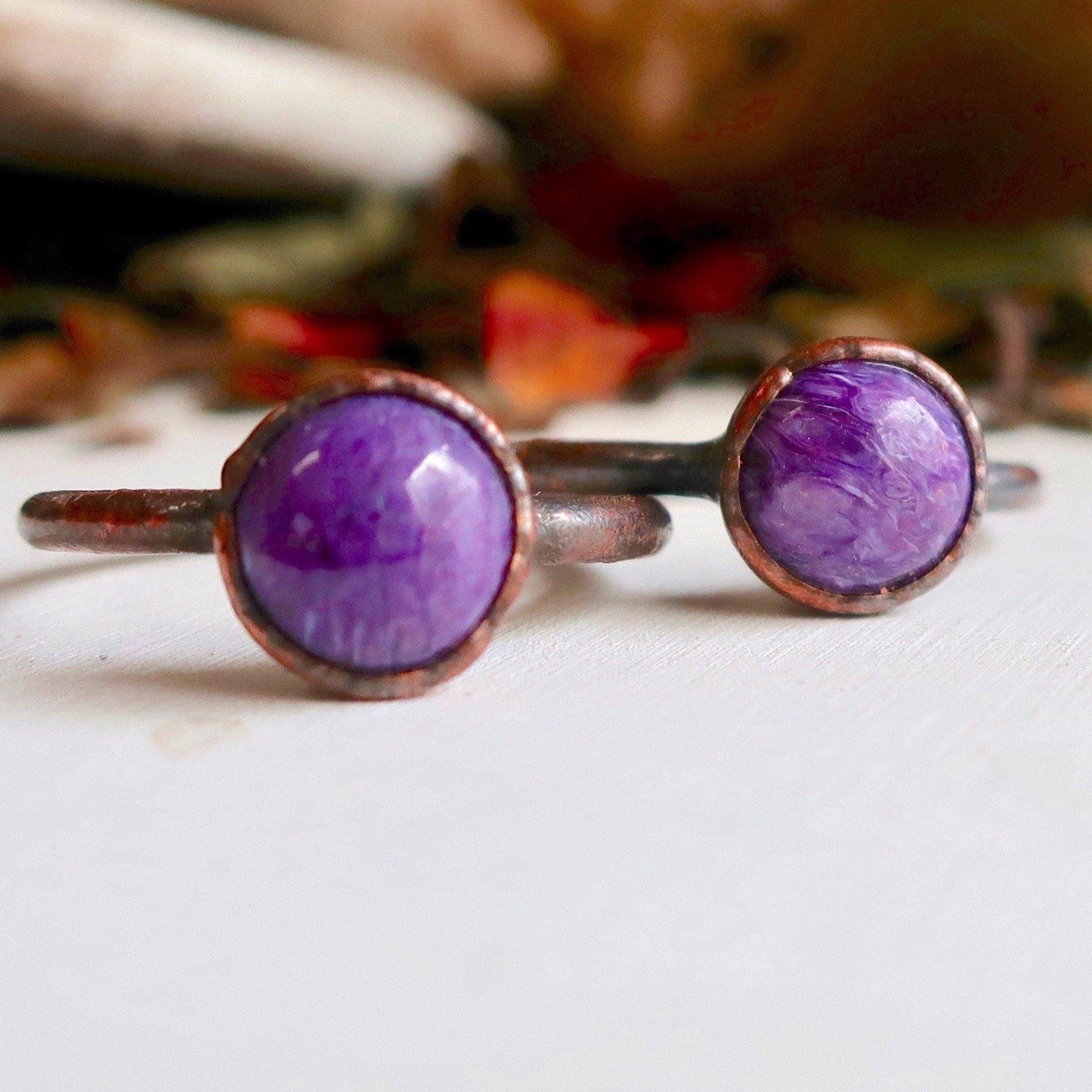 Charoite Copper Ring 8mm | Charoite Jewelry | Electroformed Copper Band - Blackbird & Sage