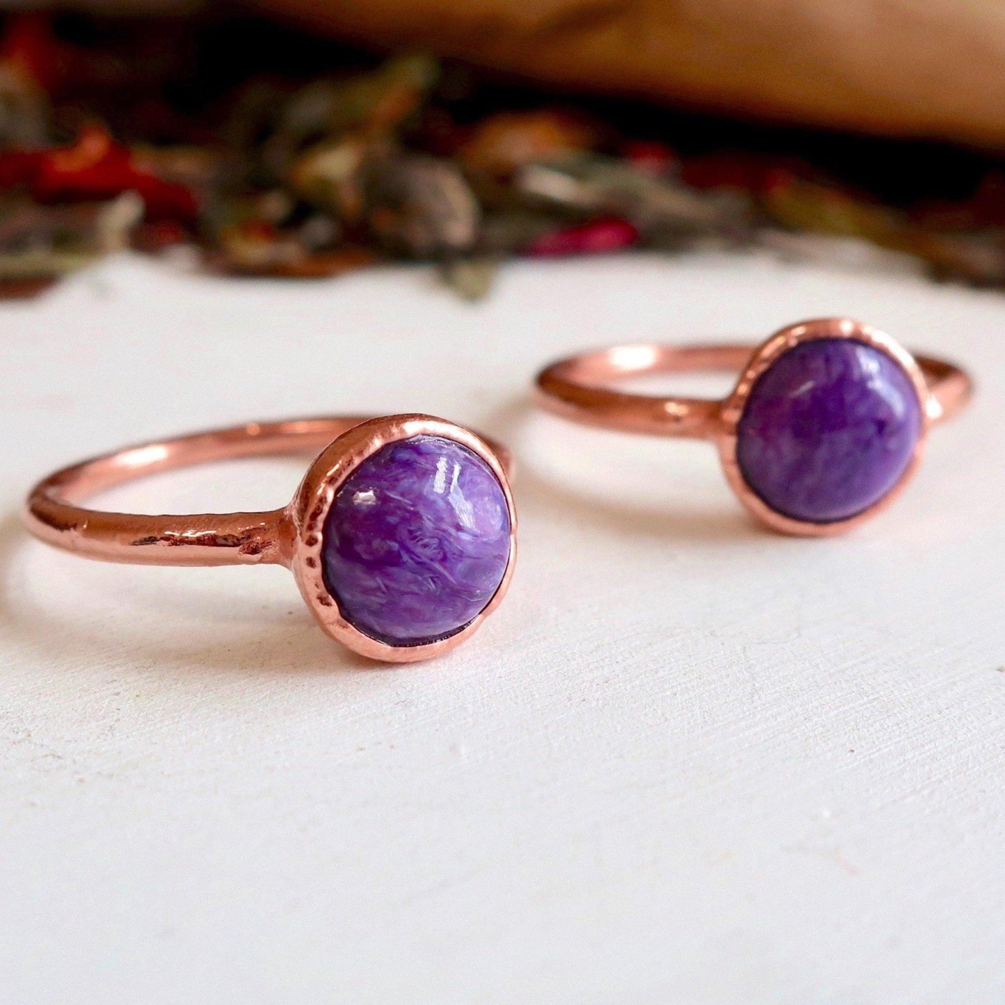 Charoite Copper Ring 8mm | Charoite Jewelry | Electroformed Copper Band - Blackbird & Sage