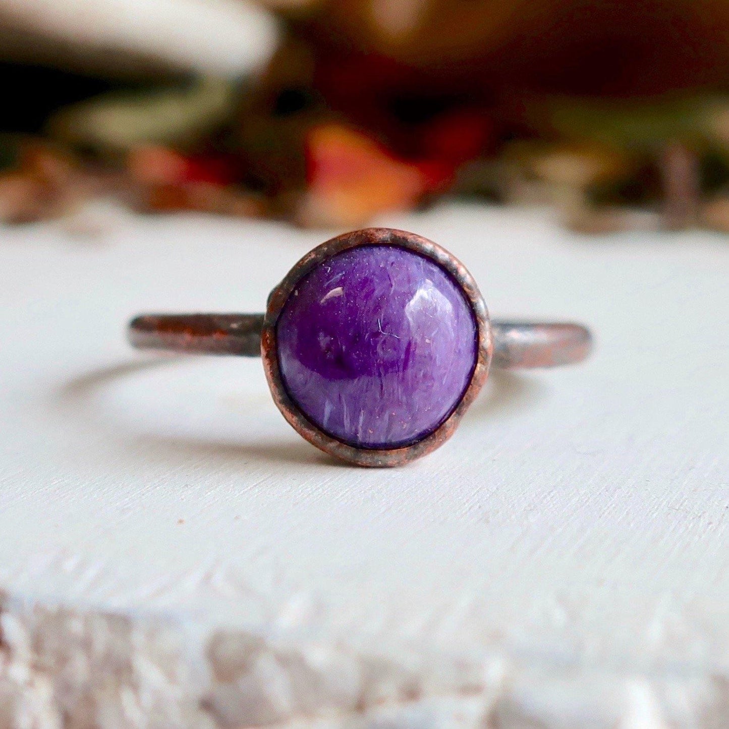 Charoite Copper Ring 8mm | Charoite Jewelry | Electroformed Copper Band - Blackbird & Sage