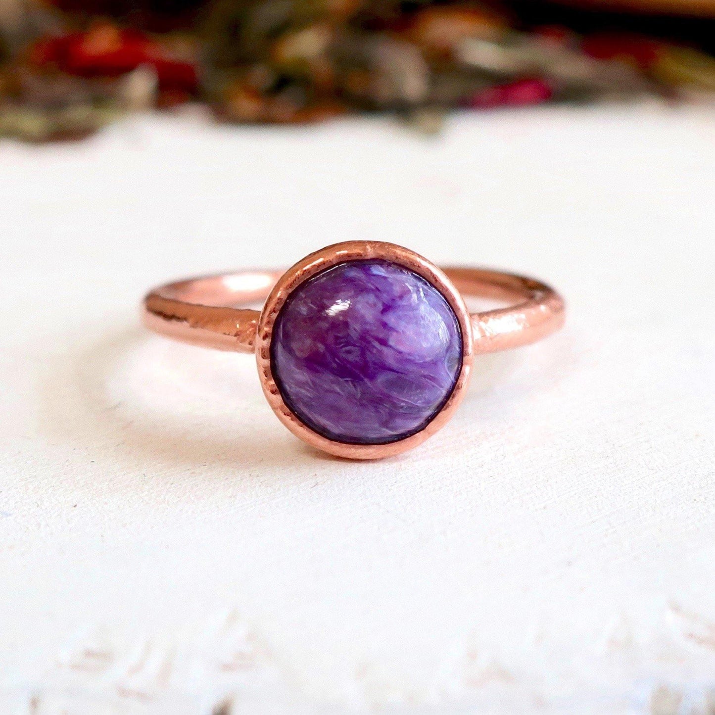 Charoite Copper Ring 8mm | Charoite Jewelry | Electroformed Copper Band - Blackbird & Sage