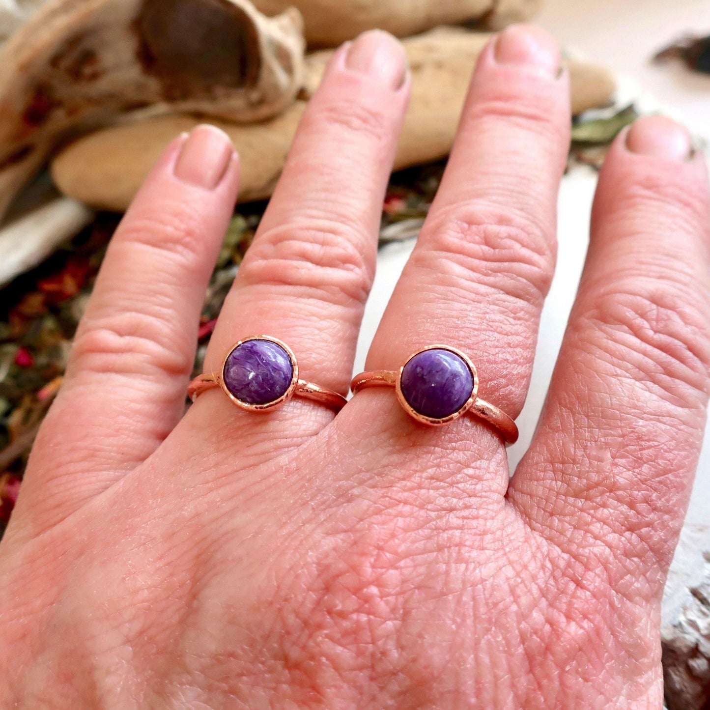 Charoite Copper Ring 8mm | Charoite Jewelry | Electroformed Copper Band - Blackbird & Sage