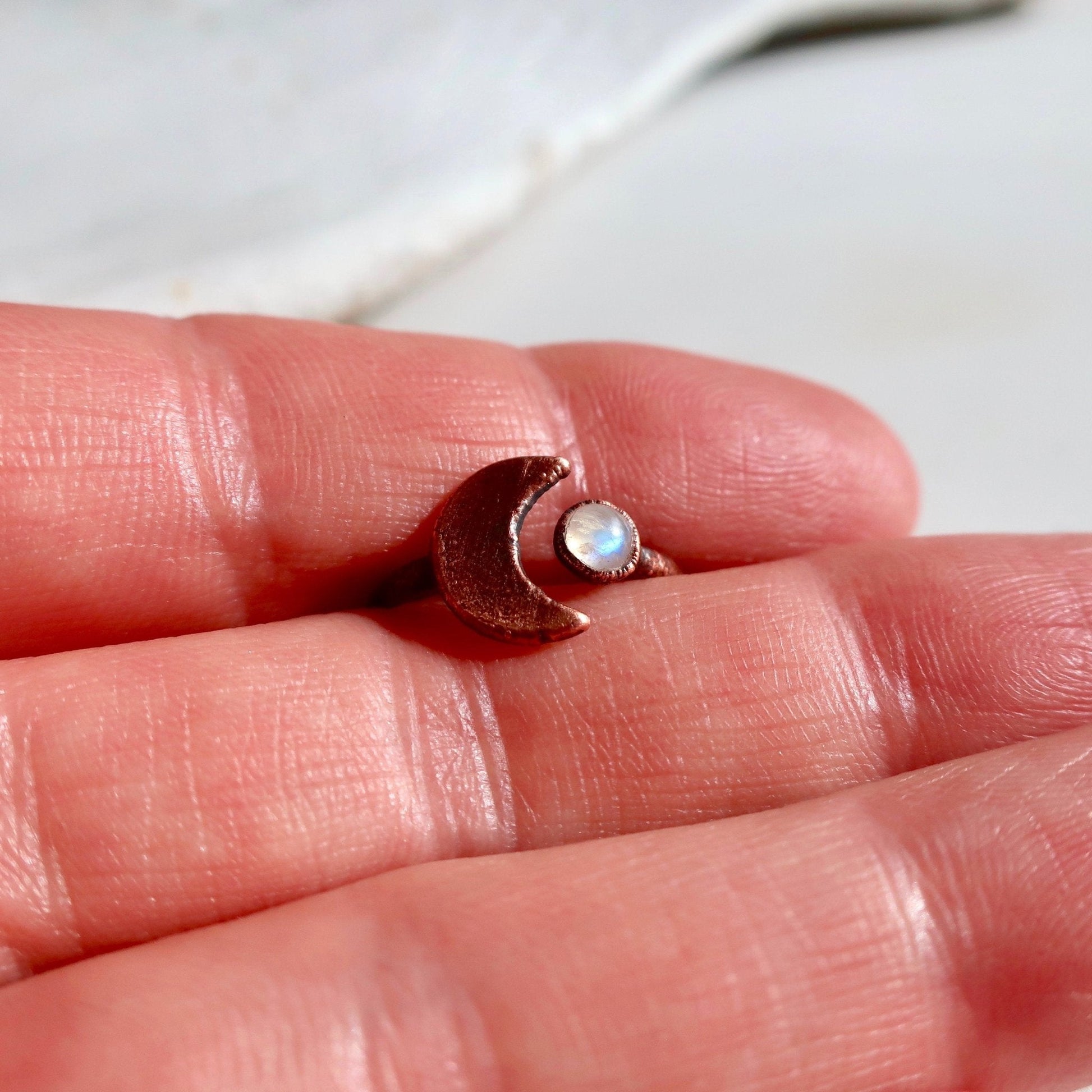 Copper Moon and Moonstone Open Ring, Moonstone Jewelry - Blackbird & Sage