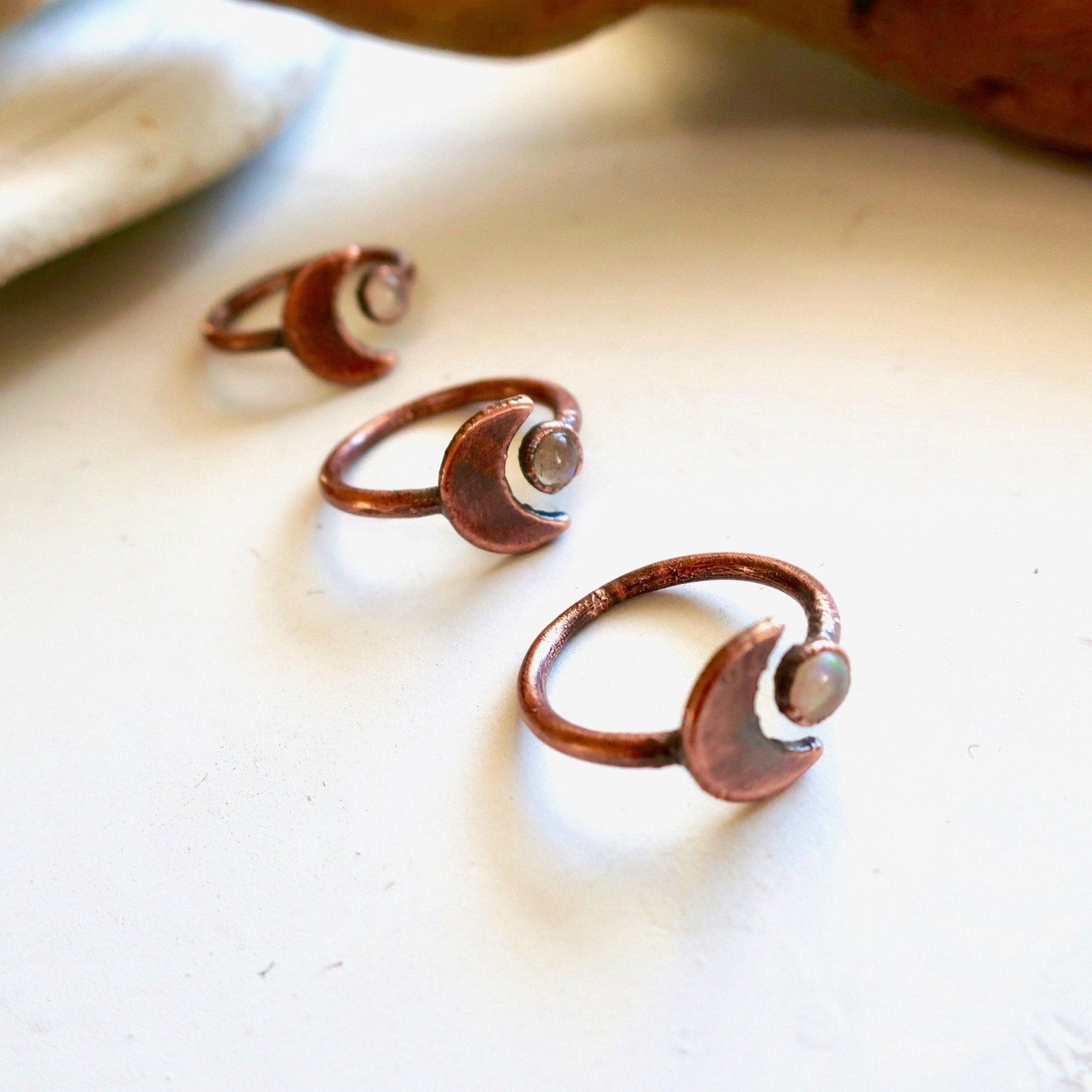 Copper Moon and Moonstone Open Ring, Moonstone Jewelry - Blackbird & Sage