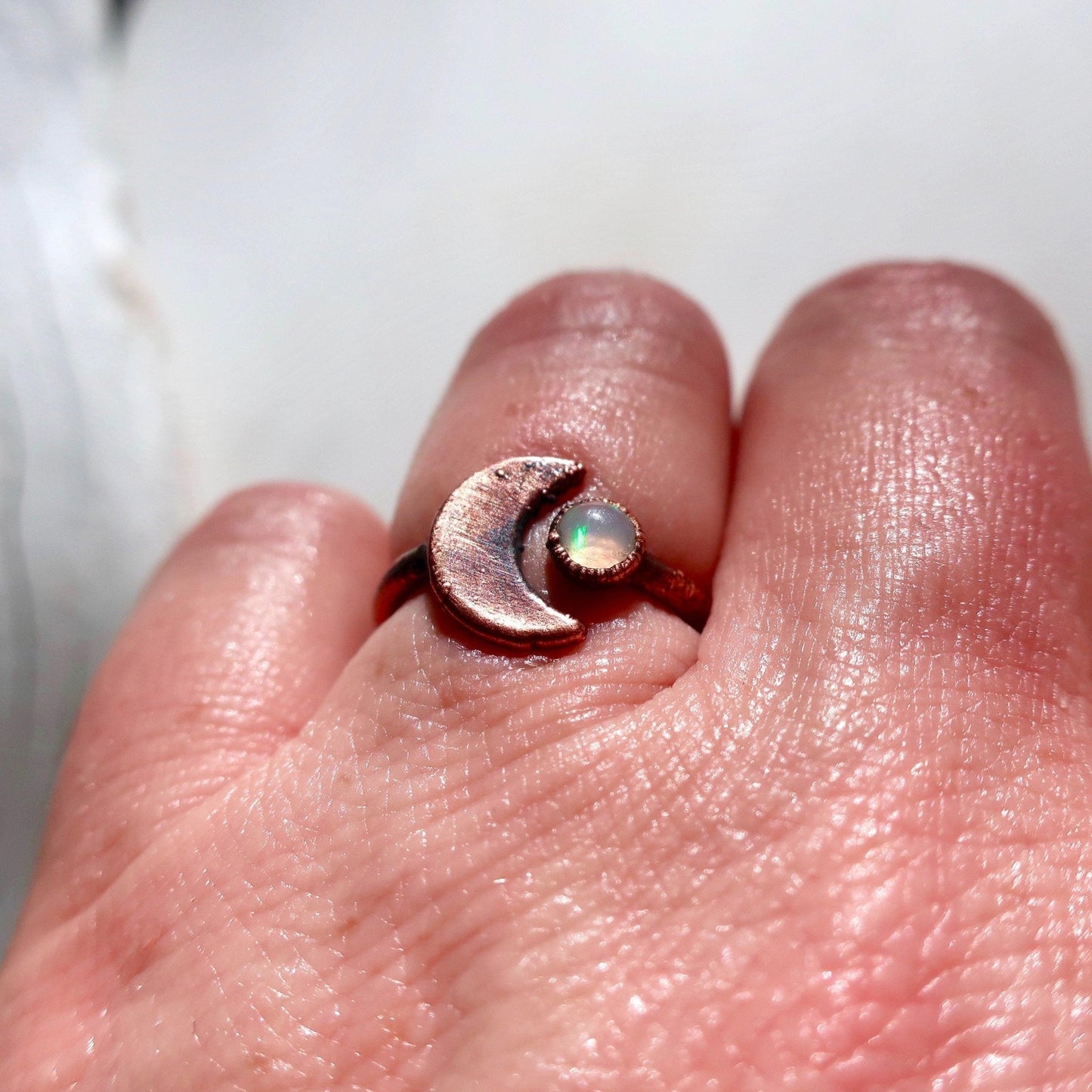 Crescent Moon and Opal Copper Ring - Blackbird & Sage